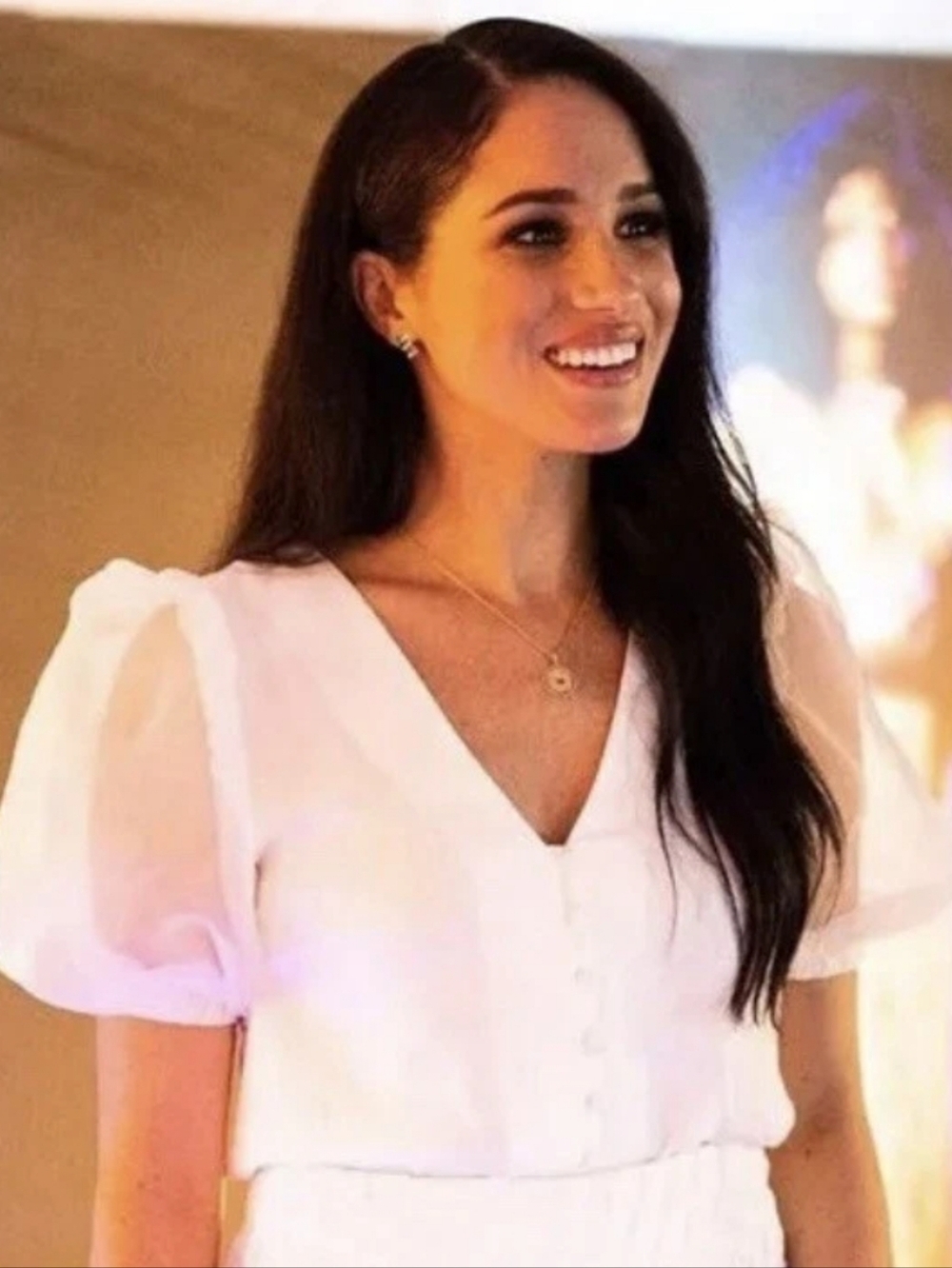 Topshop Blouse Worn By Meghan Markle Royal Puffy Sleeves Womens Size 2 Small